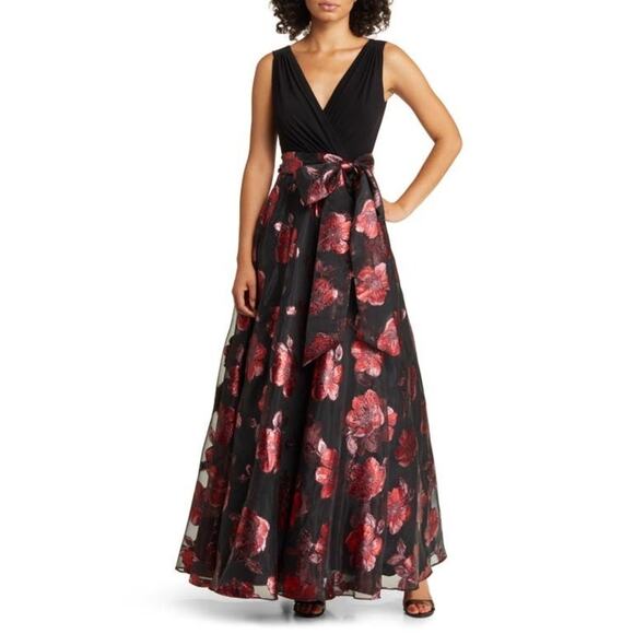 Eliza J Dresses & Skirts - ELIZA J NWT $248 Faux Wrap Floral Jacquard Organza Jersey Top Dress Size 2